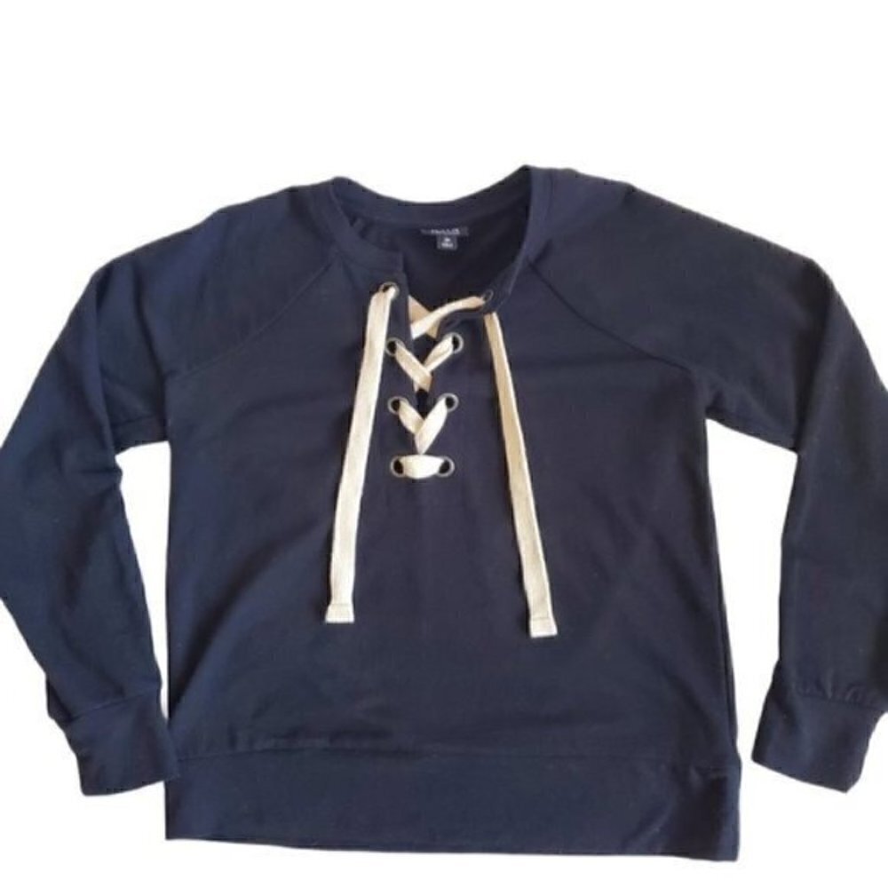 a.n.a. Lace Up Eyelet Lightweight Sweatshirt